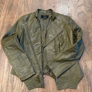 Olive Green Vegan Leather Jacket